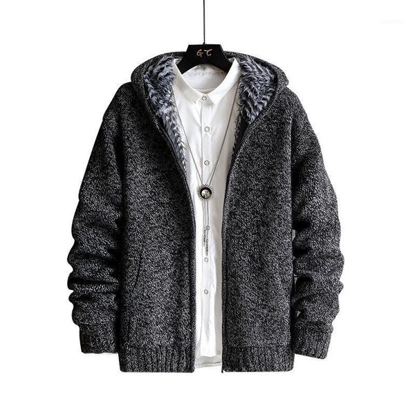 

autumn winter mens hooded cardigan warm thick soid soft spacious long sleeve clothes knitted casual male sweater drop shipping1, White;black