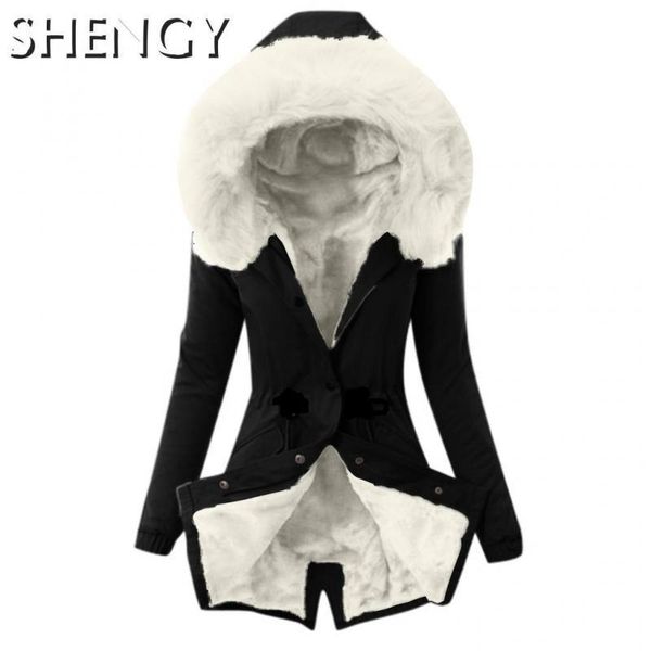 

women's 2020 new coat waterproof thickening winter jacket female hooded lining parkas womens faux fur drawstring, Black
