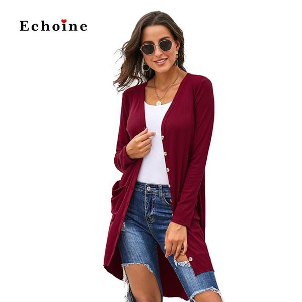 

women single button down pocketed high low cardigan jacket lady plus long coats minimalist elegant long sleeve slim fit outwears, Black;brown