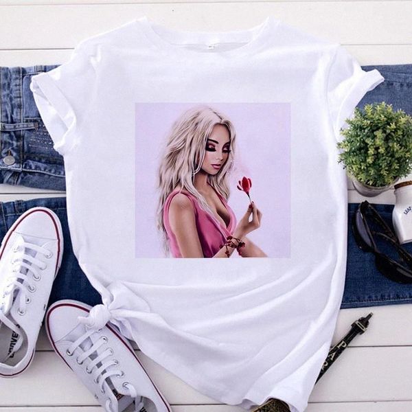 

ZOGANKIN New women's Tshirt Harajuku Beautiful Girl Printed T Shirt Vogue Pretty Girl Clothing Leisure Female Tops #vz7c, White