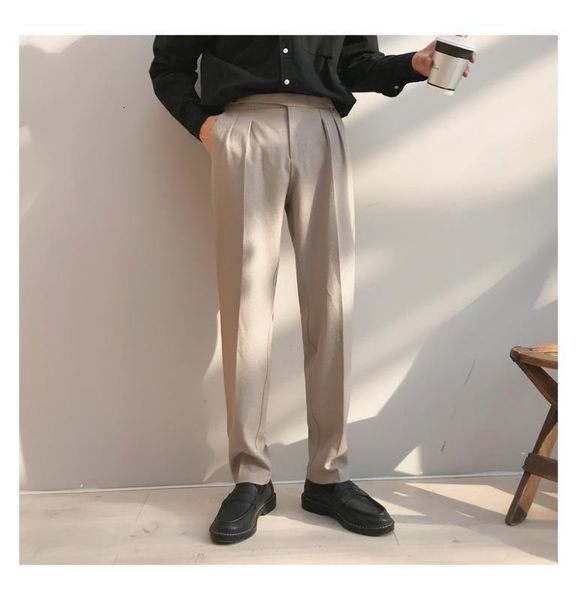 

2019 men's silk formal business casual pants western-style trousers vertical slim suit pants black/grey/beige color social1, White;black