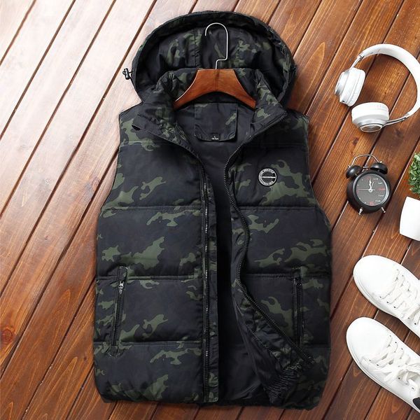

camouflage winter vests men hooded fashion 90% white duck down waistcoats mens quality sleeveless jacket outerwea vt-166, Black