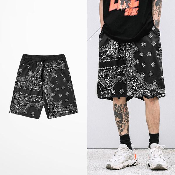 

retro japanese style shorts men casual wear hip hop cashew nut print short pants tide brand skateboard street men's shorts, White;black