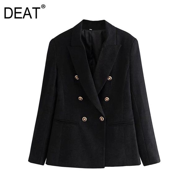 

deat] 2021 spring autumn new fashion tide double breasted v-neck solid color long sleeve temperament women's blazer coat 13w, White;black
