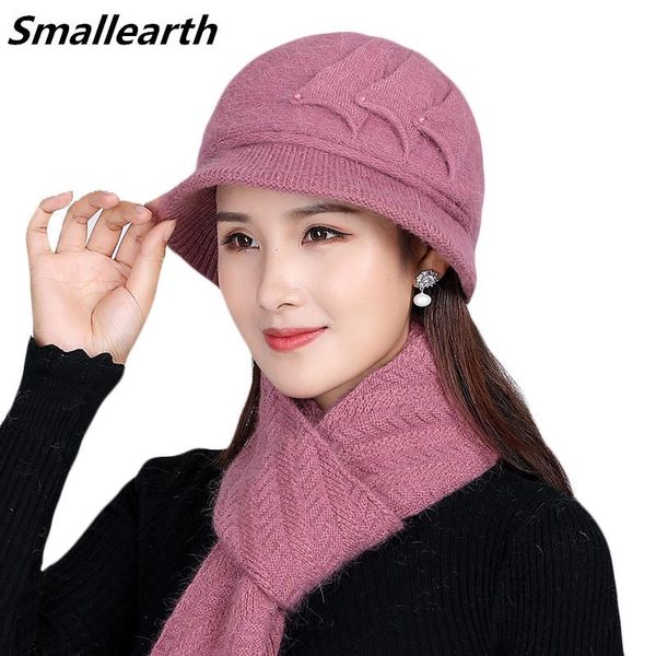 

winter women fur hat scarf set casual knitted hat mom lady thick plus velvet scarf set for women cap scarves 2pcs, Blue;gray