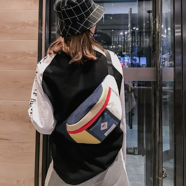 

korean canvas waist bag fashionable hip hop fanny packs men casual street chest bag women crossbody banana bag travel t200824