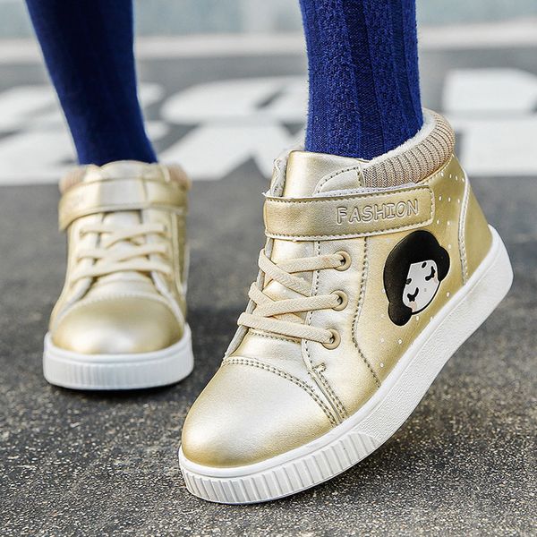

kids big children plus velvet comfortable casual outdoor sports shoes cartoon chaussure enfant girls sneakers, Black