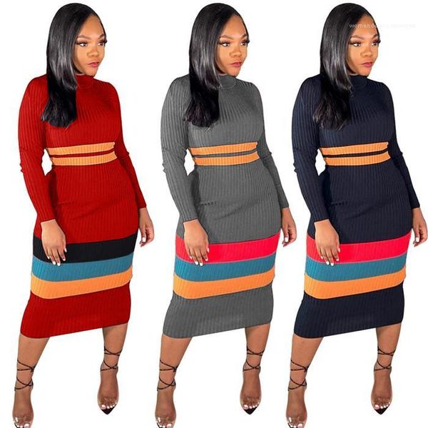 

long sleeve o neck hip dress autumn winter fashion casual women bodycon clothes striped womens knit dresses slim, Black;gray