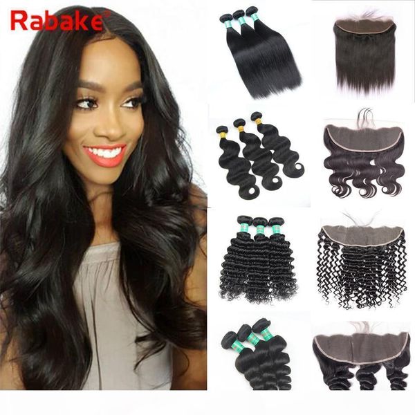 

8a peruvian hair weave bundles with frontal rabake body wave deep wave silky straight 13x4 ear to ear closure virgin human hair bundles, Black;brown