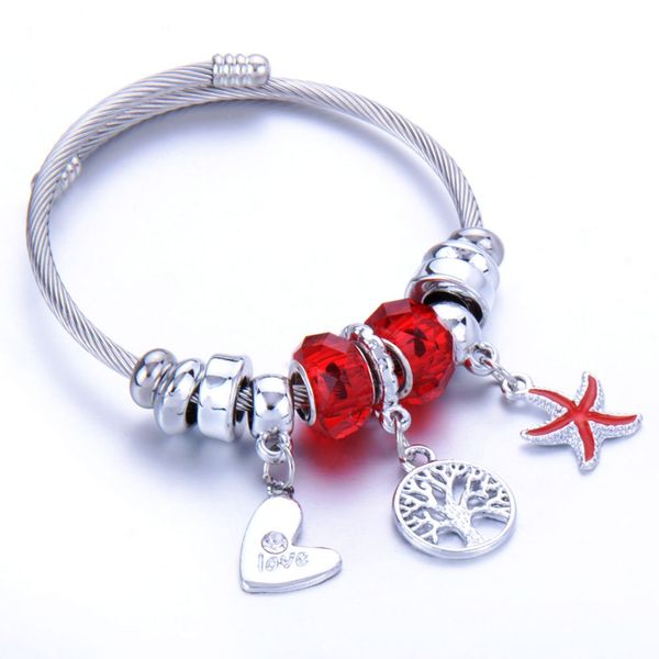

fashion crystal charms bracelets bangles stainless steel flower couple love animal starfish pendant adjustable bracelet jewelry for women, Black