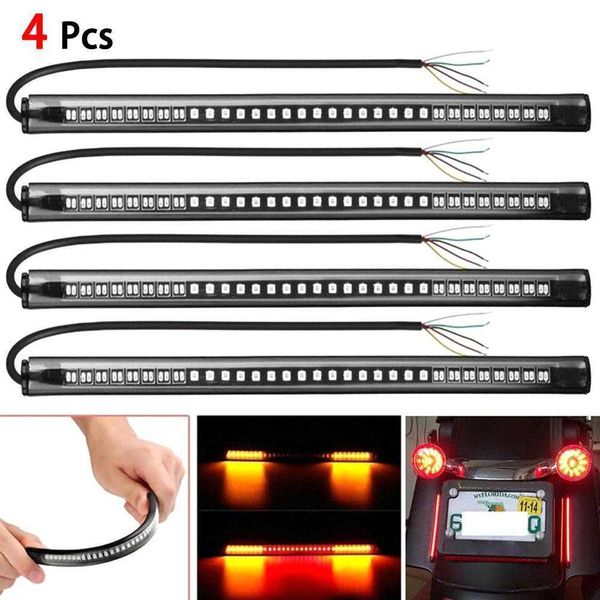 

new 48 smd flexible led motorcycle strip turn signal tail rear brake sdual color yellow red light waterproof bulb lamp fast deli