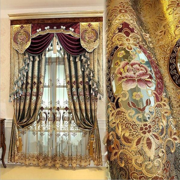 

high-end european gold gold leather water curtain curtains for living room bedroom valance