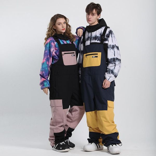 

men women ski pants winter windproof waterproof reflective warm breathable ski overalls pants female male loose snowboard