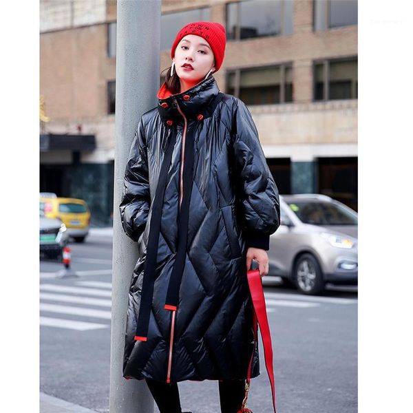 

fashion sequins down jacket women long 2019 new wave european loose thick winter white duck down coat p1311, Black