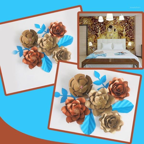 

diy giant paper flowers artificial rose fleurs artificielles backdrop 5pcs+ 4 leave bedroom's wall decor nursery mix gold copper1