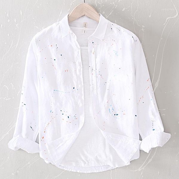 

men's casual shirts men's 100% linen long sleeve slim fit dotted art dress shirt men social business male camisa ts-5331, White;black