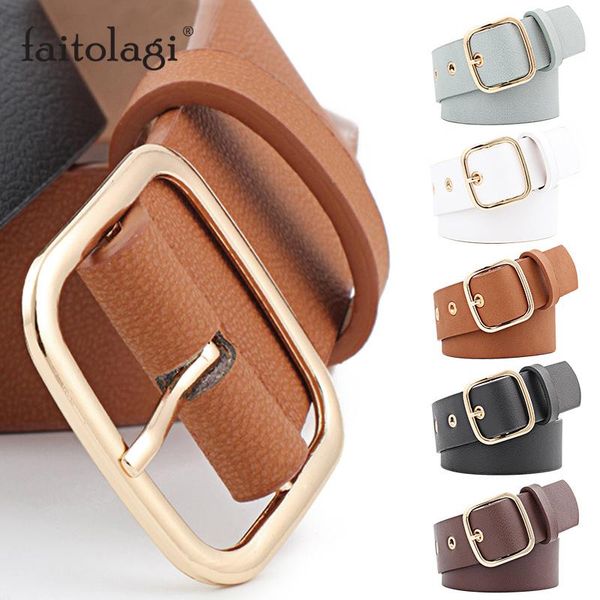 

wide leather strap belt for women square buckle ladies dress waist belt white black female jeans pants waistband femme ceinture, Black;brown