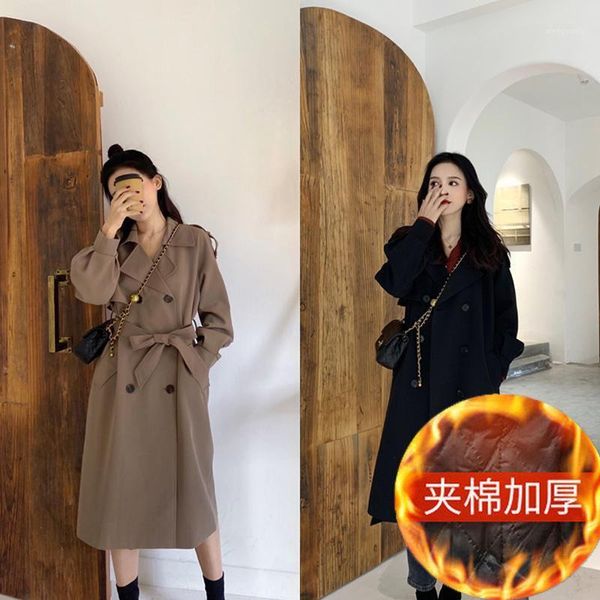 

windbreaker women's long and small temperament1, Tan;black