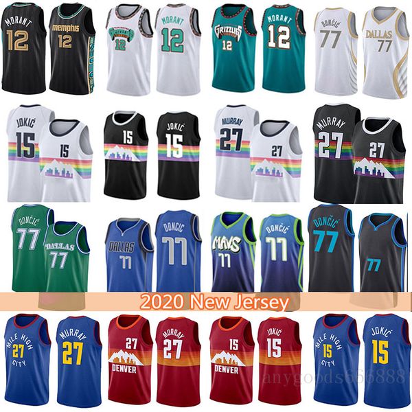 

ja 12 luka morant 77 doncic jamal nikola 15 27 murray jokic basketball jersey 2021 new mens jerseys ivory, Black;red