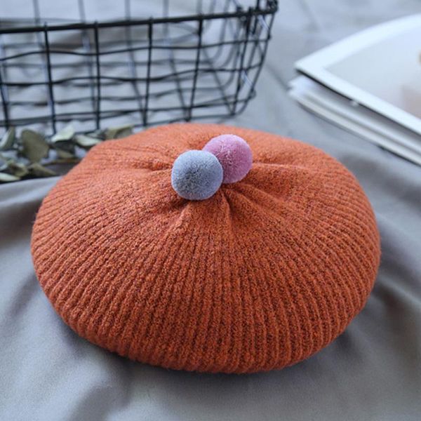 

berets children's women's autumn and winter knitted wool hats without brim warm hat outdoor play beanie, Blue;gray