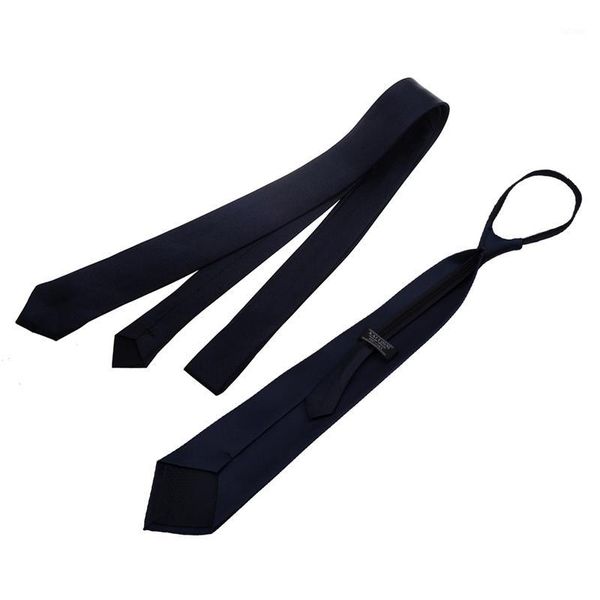 

2 pcs men necktie : 1 pcs dark blue polyster zip up zipper tie necktie & 1 casual skinny slim narrow neck tie - soli1, Blue;purple