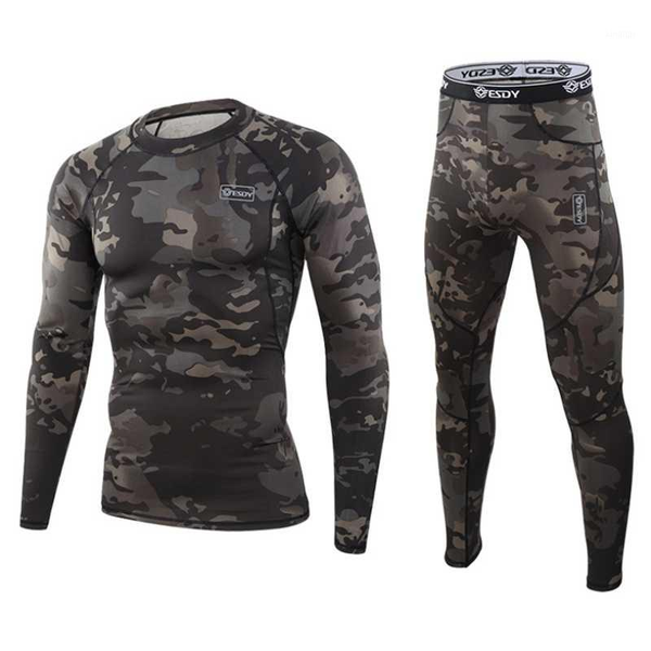 

gym clothing men underwear sets fitness sweat quick drying camouflage thermo sports outdoor training running cycling camo clothing1, White;black