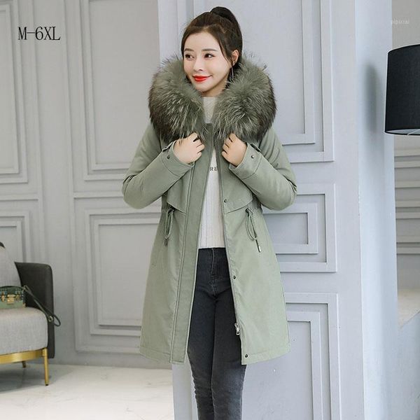 

midi long cotton jacket plus size m-6xl women coat parka 2021 thick winter jackets hooded loose warm outerwear femme hiver dh431, Black
