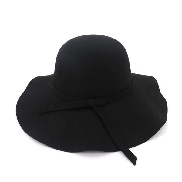

wide brim hats 2021 sell well summer wool felt multicolor women girl retro bow bowler floppy hat, Blue;gray