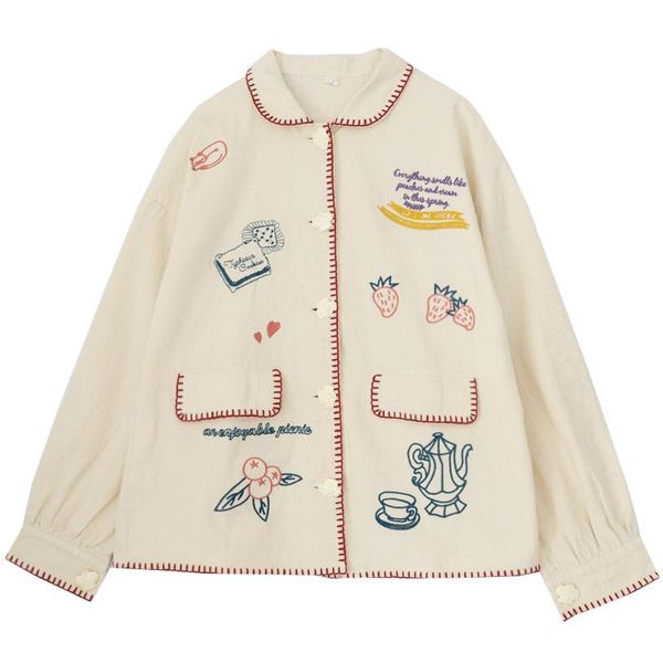 

women's jackets handwork autumn spring women jacket long sleeve basic coats casual thin outerwear pattern embroidery cotton beige loose, Black;brown
