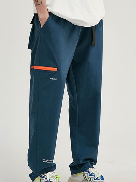 

men flap pocket push buckle belted waist pants e5ss#, Black