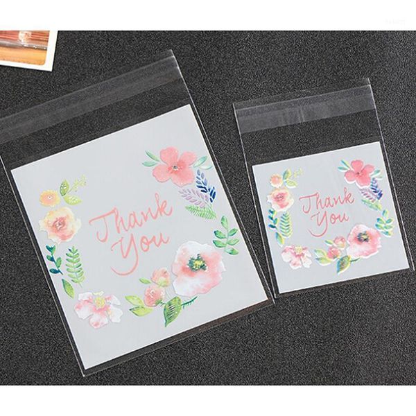 

100pcs/lot 7x7cm 10x10cm cute flower rose print self-adhesive gifts bags wedding party cookie packaging for biscuits candy cake1