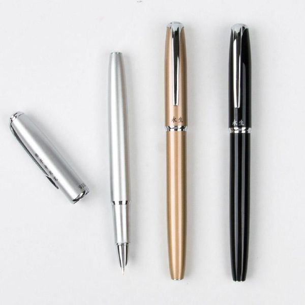 Penna stilografica in metallo di marca Wingsung Studenti Cancelleria per ufficio Penne a inchiostro per calligrafia con pennino di lusso extra fine da 0,38 mm regalo