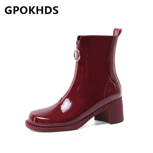 

gpokhds 2021 женщин лодыжки сапоги кожа коровы зима короткая плюшевая круглый toe zipper высокие каблуки сапоги женские размер 40, Black