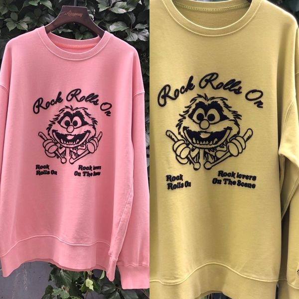 

oddfr sp and autumn wool loose wool ring embroidered exquisite cartoon new korean women's casual versatile terry cotton embroidery ring, Black