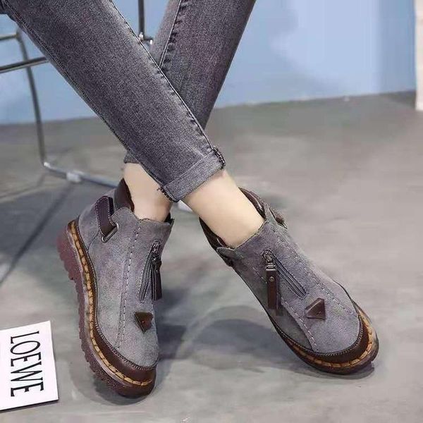 

boots one yona 2021 winter tide all-match plush hook & loop women keep warm zipper middle heels flat with, Black