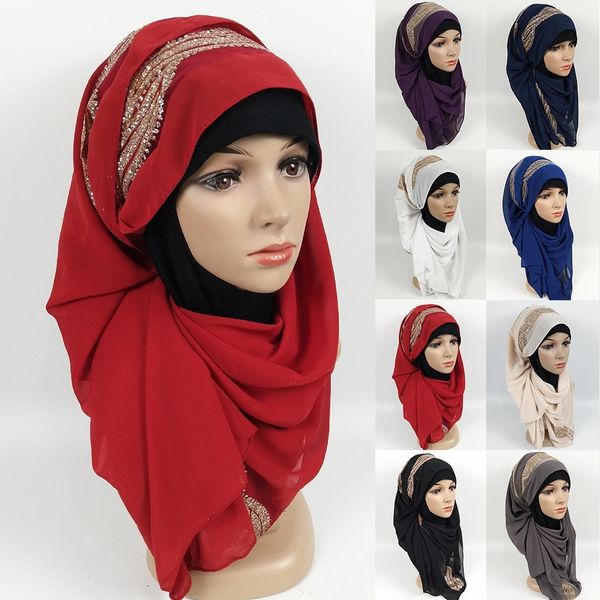 

180x75cm chiffon women scarf plain muslim long shawl rhinestone hijab headscarf lady hood wraps stole, Blue;gray
