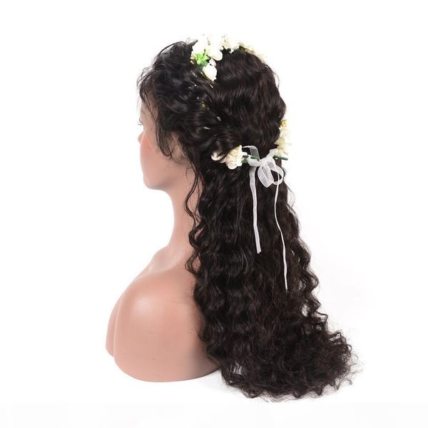 

water wave 360 lace frontal wig pre plucked with baby hair human hair wig malaysia 8"-24" 360 lace wig 150%remy hair wigs, Black;brown