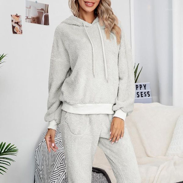 

autumn winter woman pajama set casual hooded 2 piece set female tracksuit 2 piece women1, Gray