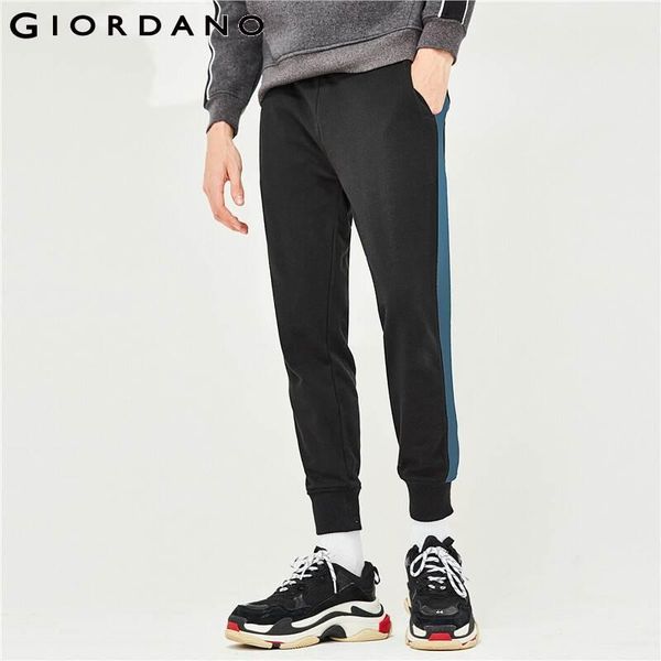 

giordano men pants stretchy elastic waistband lightweight joggers slant pockets ribbed cuffs soild calca masculina 01119127, Black