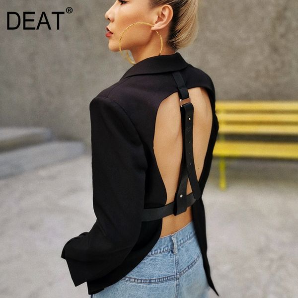 

deat new summer fashion hollow out sashes v neck double breasted black slim backless long-sleeve blazer women sb261 201114, White;black