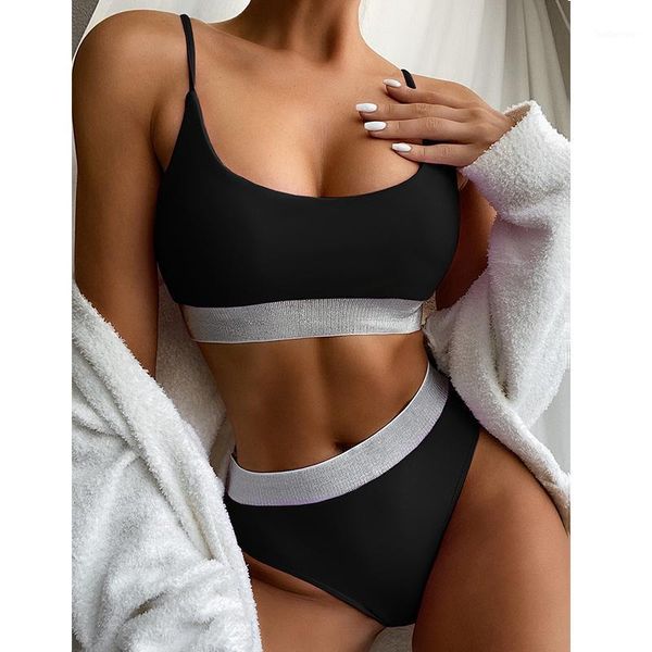 

mossha bandeau bikini set 2020 patchwork swimsuit female string two piece sports swimwear women biquini high waist bathing suit1, White;black