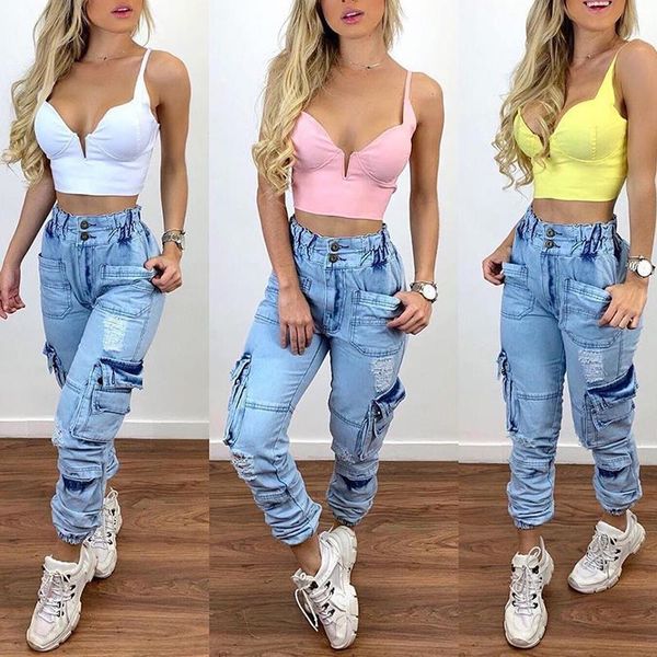 

plus size blue high waist mom jeans boyfriend baggy jeans for women fall winter washeddenim pants cargo jeans trousers