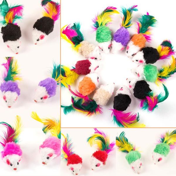 

10pcs cat игрушки ложной мыши pet cat игрушки мини смешные игры игрушка для кошек с красочным перо плюшевой мини-мышь bbydzd hotstore2010