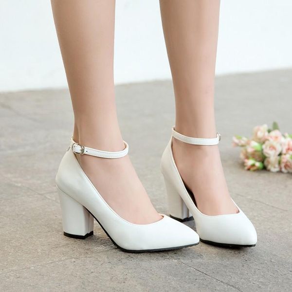 

oversized ladies high heels women shoes woman pumps a woman with pointed buckles and heavy heels, Black