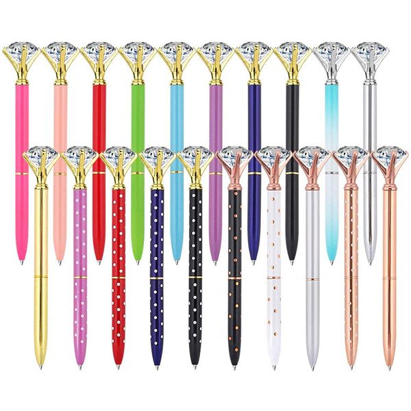 

38 color ballpoint pen big diamond design pens wholesale fashion metal ballpen pen refill black fashion school office supplies signature, Blue;orange