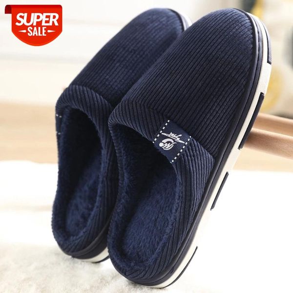 

winter warm slippers men plush velvet men's shoes non slip home slippers for men indoor comfy waterproof male #uy8z, Black