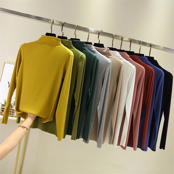 

super stretch rib cotton casual slim fit basic long sleeve women t shirt seamless black women t-shirt under shirt plus size 201028, White