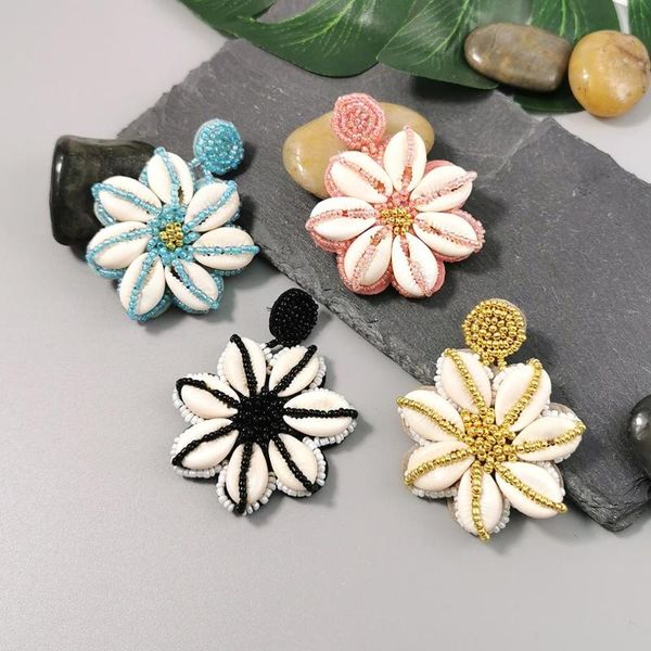 

dangle & chandelier bohemia shell beaded earrings women trendy handmade bead drop big flower statement gift uken, Silver