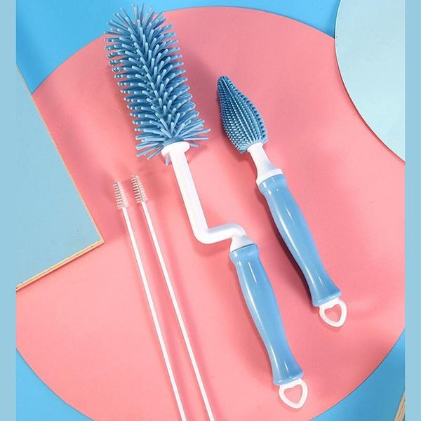 

360 degree rotation sile bottle brush baby pacifier cup nipple cleaning brushes set handheld soft head food grade watering h jllkae