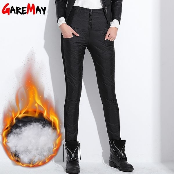 

women winter pant high waist duck down warm for ladies work casual slim womens formal trousers long black pants women's classic 201106, Black;white